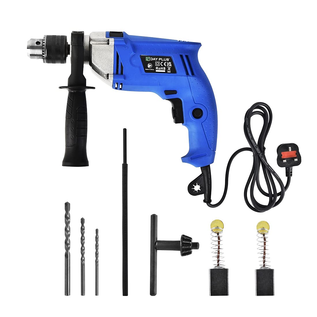 Dayplus Corded Hammer Drill With 360° Rotating Handle 850W 13Mm Chuck Variable Speed And Multifunction, Power 230V Pro Impact Drill For Wood Concrete Steel, 3000Rpm Variable Speed Depth Gauge Chuck