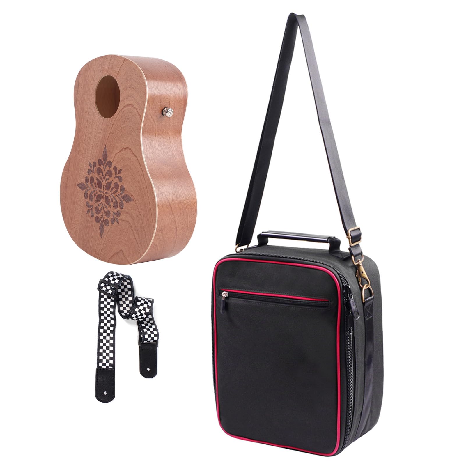 Rockhouse Cajon Drum - Tambor de Mano Plano con Forma de Guitarra con Correa y Bolsa Almacenamiento, Instrumento Percusión Portátil para Músicos que Viajan