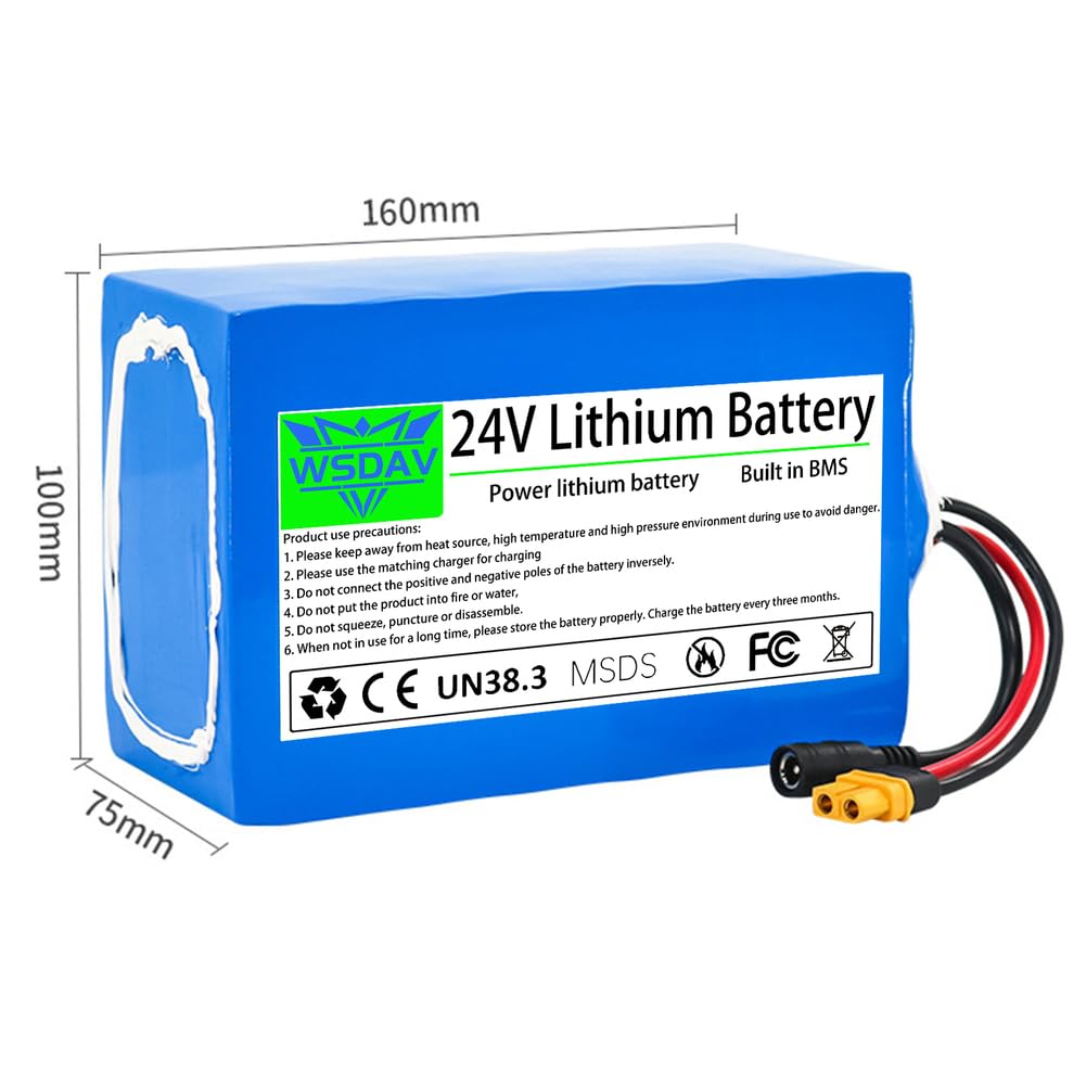 24-V-Lithium-Akku, wiederaufladbar, 10 Ah, 12 Ah, 15 Ah, 20 Ah, 25 Ah, 30 Ah, mit Ladegerät für 0–720-W-Motoren-Kit