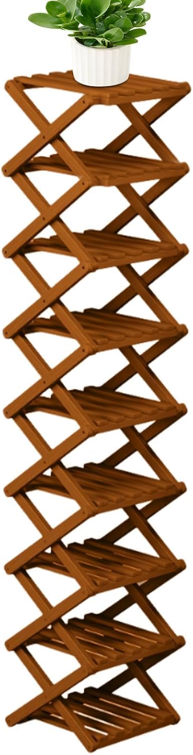 Wooden Shoe Rack Foldable Shoe Organizer for Entryway Closet Hallway & Bathroom