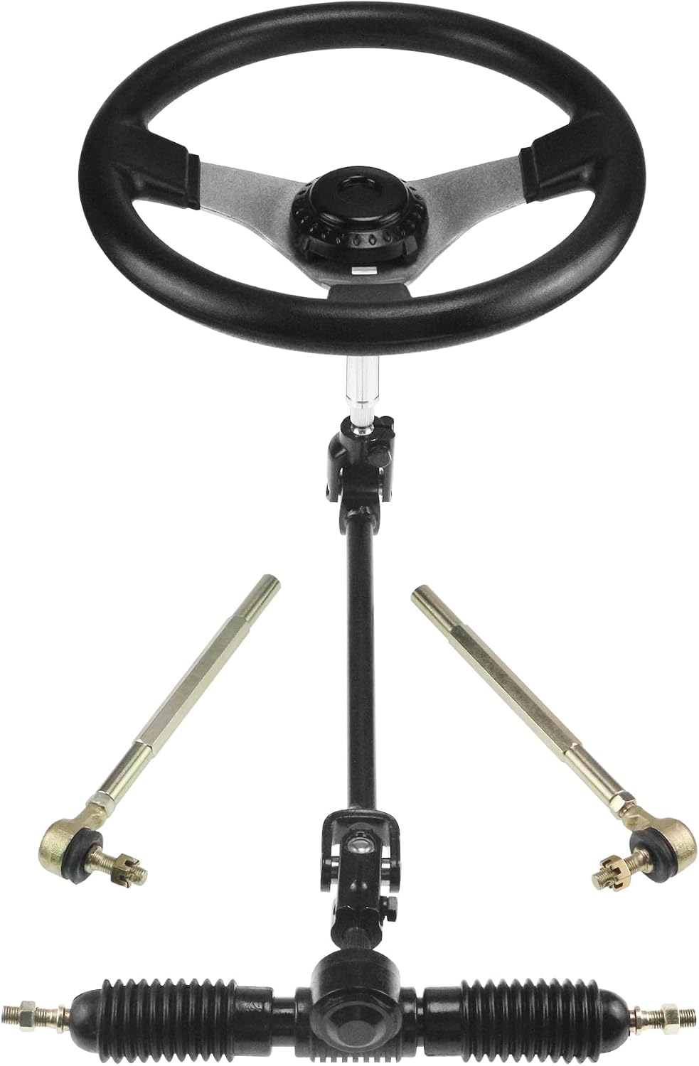 PRO BAT 300mm/11.8'' Steering Wheel Steel Kit with 22mm 7/8'' Universal Handlebar Mounting Clamps 320mm/12.6'' Gear Rack Pinion Adjustable Shaft Set for 110cc Go Kart Golf Buggy UTV