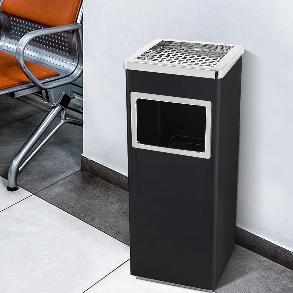 OHMG Bacs à déchets de jardin 35L,Cendrier amovible sur pied en acier inoxydable,Bacs à ordures extérieurs avec poubelle et seau intérieur,pour Intérieur/Extérieur (24 * 24 * 60cm(Noir-2P))