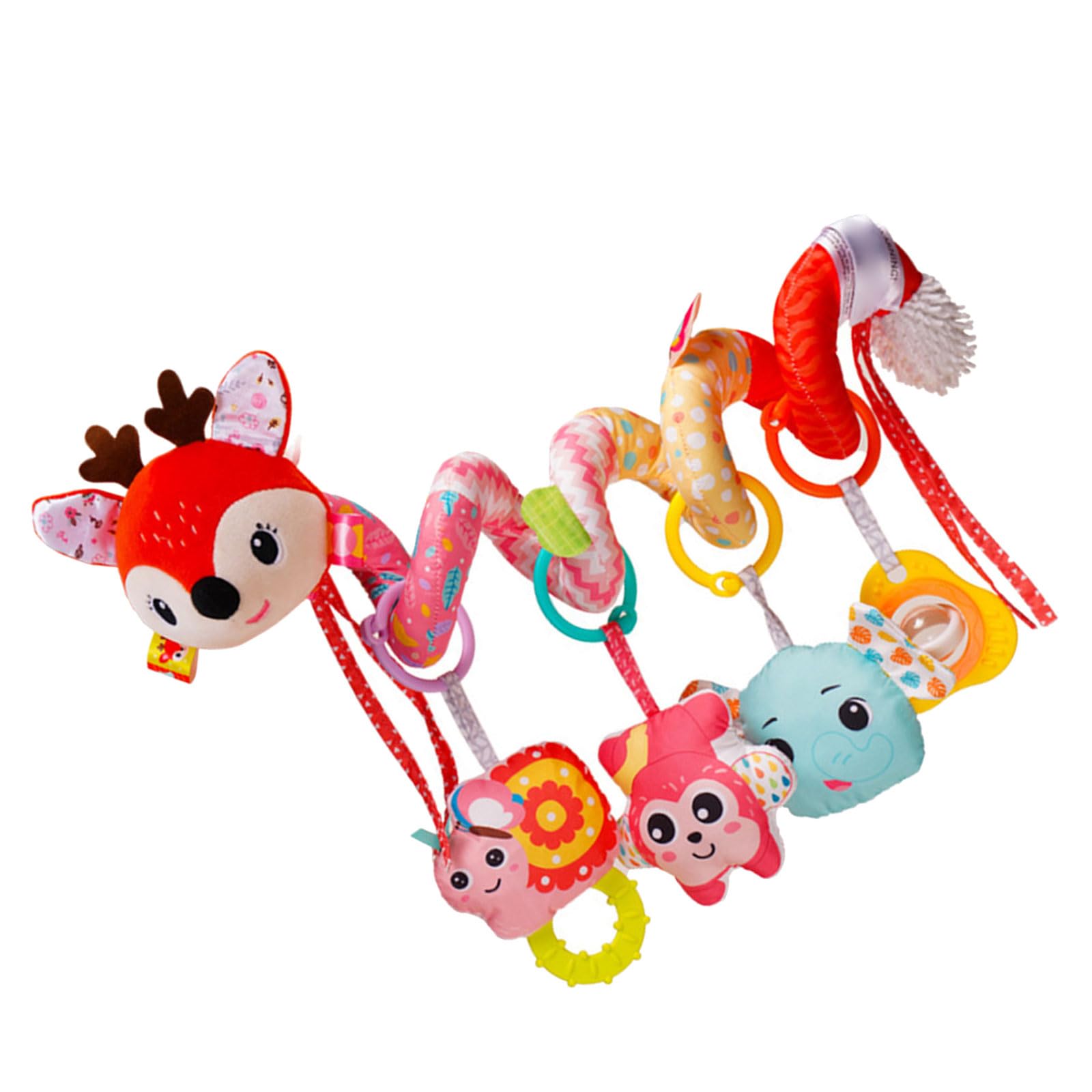 Hredwep Soft Plush Animal Stroller Crib Hanging Rattle Toy For Infant Stroller And Crib with Teether Spirals Design Teething Toy