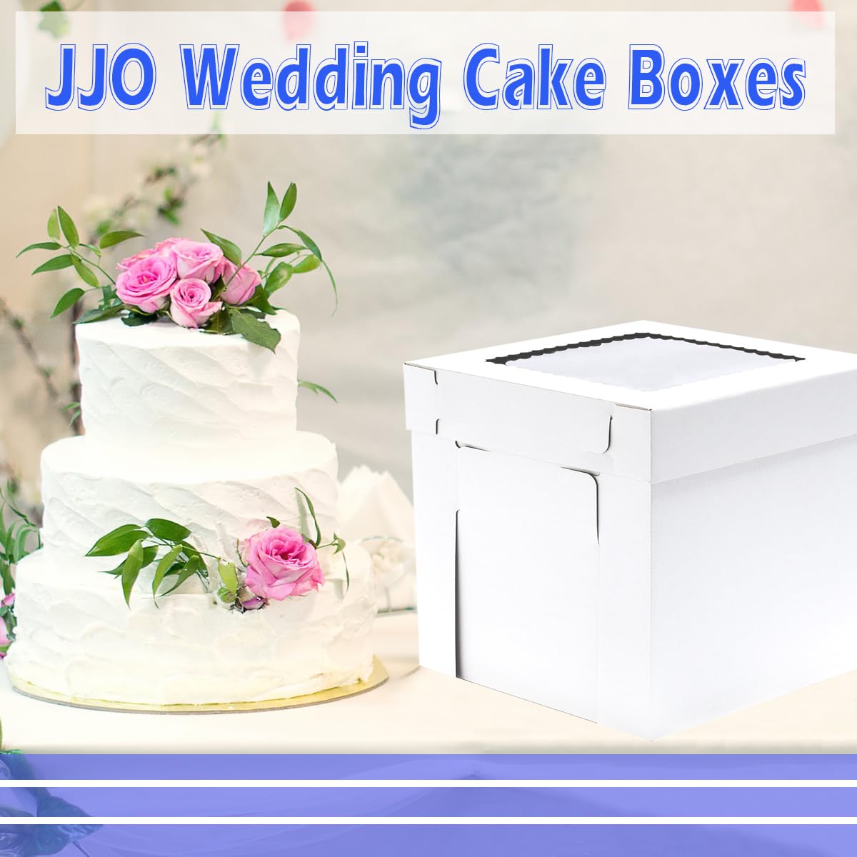 JJO Cajas altas para pasteles de nivel, 14 x 14 x 12 pulgadas, paquete de 3 cajas escalonadas para tartas con ventana, contenedores desechables para tartas, soporte alto resistente, portador de