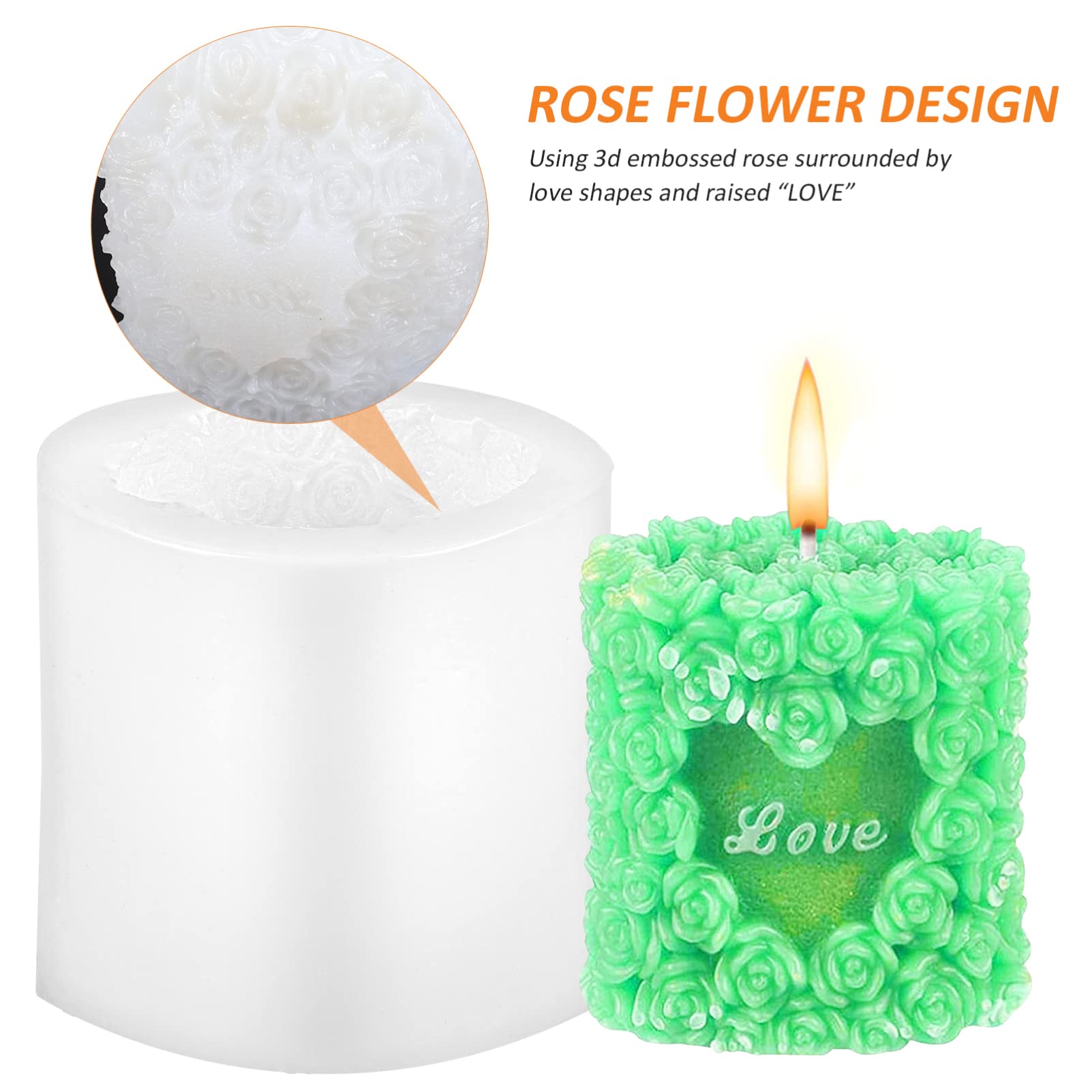 MILISTEN 2Pcs Rose Silicone Candle Molds, 3D Rose Flowers Heart Molds Soap Molds for Wedding Valentine Cake Chocolate Dessert Cookie Mousse Cheesecake Decorating