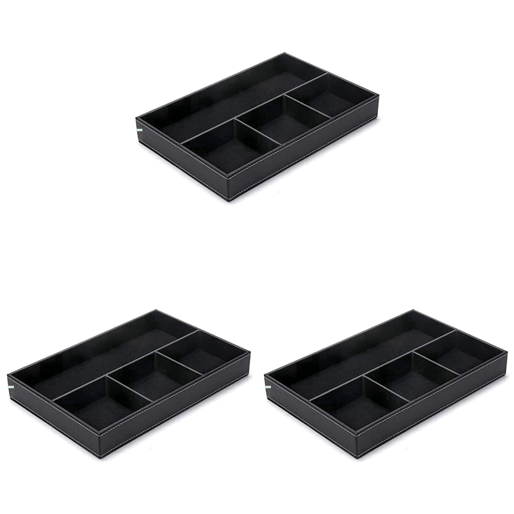 Hndhbfgrt 3X 4 Slots Desk Drawer Organizer, Pu Leather Drawer Storage Divider for Desk Supplies Value Collection (Black)