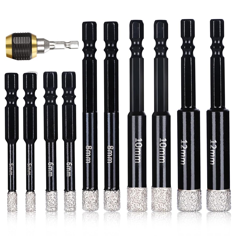 Littimoon 11Pcs Drill Bits Set for Ceramic Marble Tile Stone Glass Porcelain Hard Materials for Core Fast Dry Drilling