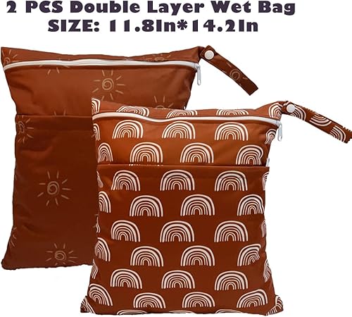 Miniatura 2 de Bolsa para pañales de tela, 2 bolsas impermeables y reutilizables con bolsillos con cremallera, lavable, reutilizable para viajes, playa, piscina,