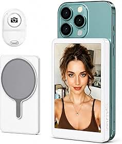 Monitor Selfie Magnético para Celular com Controle Bluetooth – Ideal para Vlogs e Lives (Branco)
