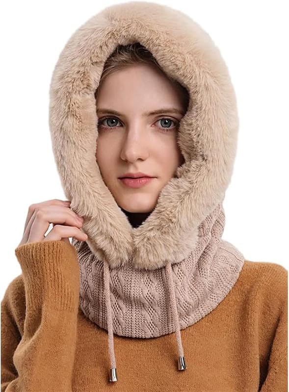 Winter Beanie Monkey Cap Hood for Women | Stretchable Skull Soft Attached Neck Warmer with Drawstring Multi Use Woolen Balaclava Neck Warmer Scarf Casual Cap Hat for Men & Women-picture-27