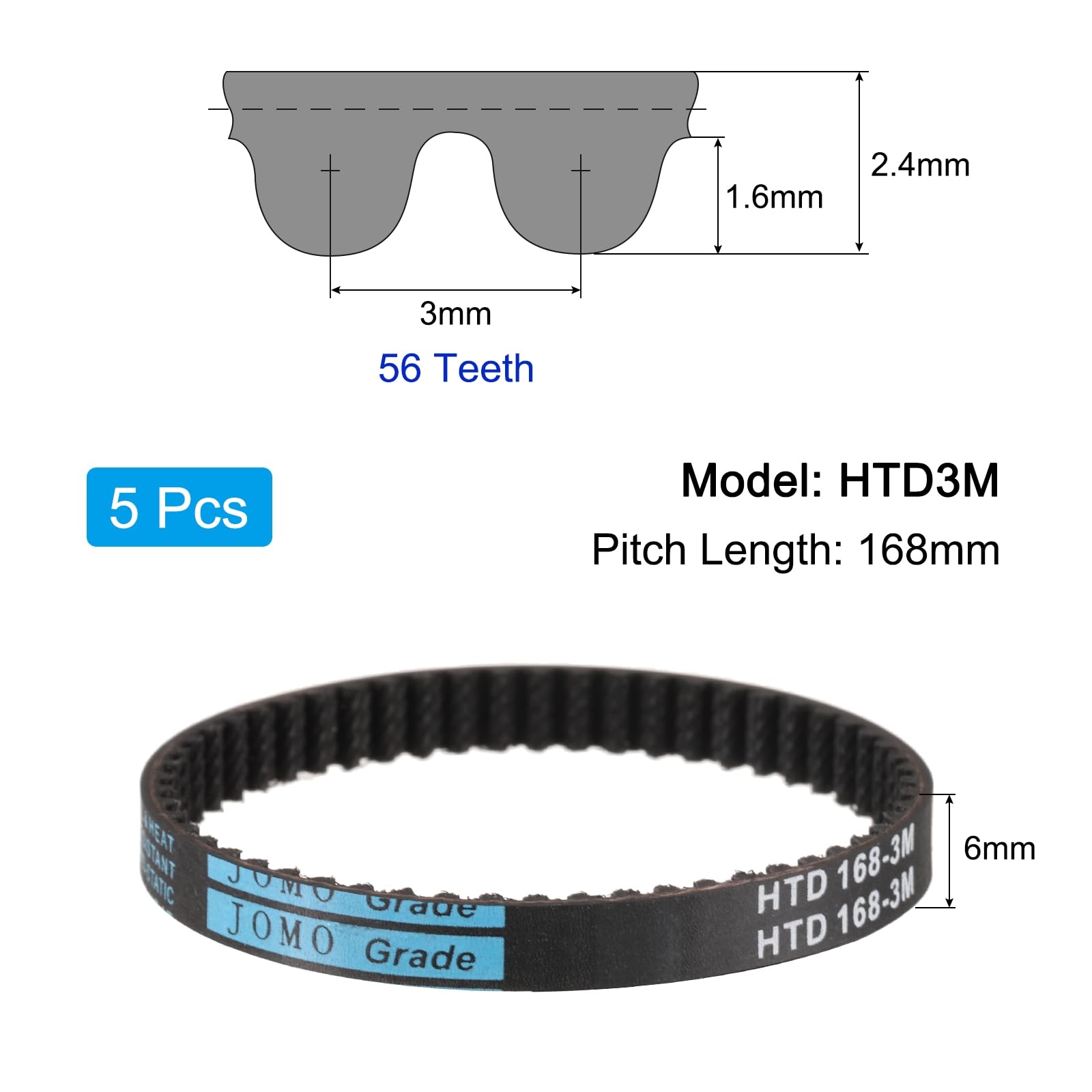 Cinghia Distribuzione HTD-3M 56 Denti - Gomma Rinforzata, Passo 168mm X Larghezza 6mm, 5 Pezzi - Foto 9