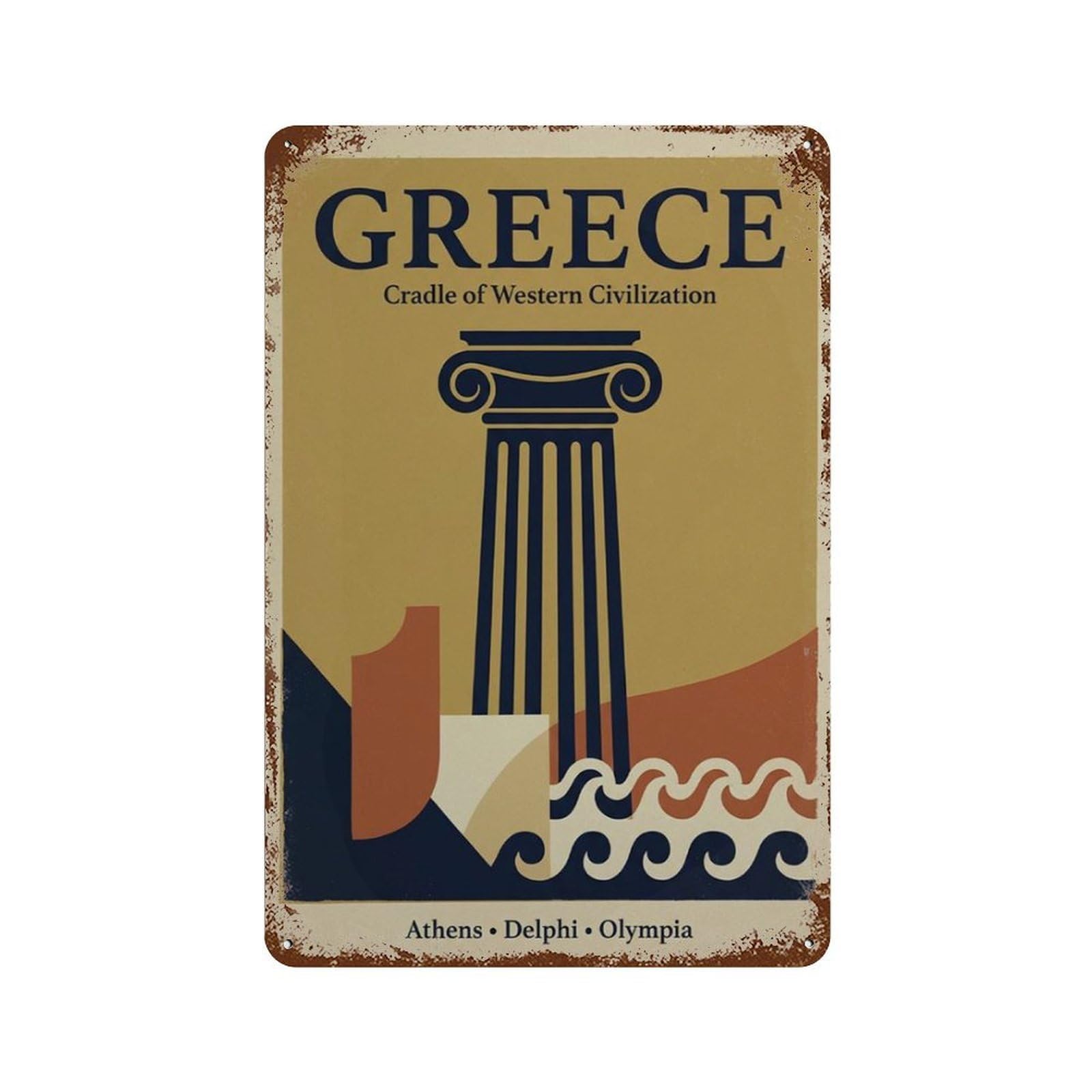 xiaoxiaoshen Greece Travel Athens Greek Column Sunset Mediterranean Landscape Work Retro Wall Decor Art Metal Tin Poster Modern Home Decor Art Home Bar Shop Decorations Vintage Sign 30x20cm