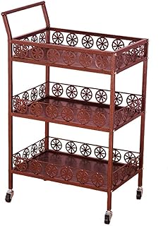 Trolley On Wheels Tool 3 Tier Mobile Trolley On Wheels with Handle, Portable Beauty Salon SPA Rolling Trolley with Universal Wheel, Brown Service Utility Cart