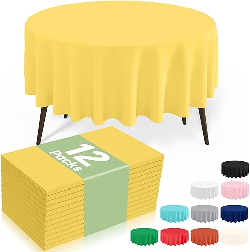 Miniatura 24 de misaya Paquete de 8 manteles desechables de plástico, mantel redondo impermeable de 84 pulgadas, a prueba de fugas y resistentes manteles