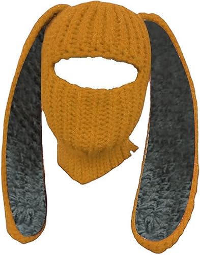 Miniatura 4 de Gorro de punto con orejas de conejo de un solo agujero, cálido, máscara de esquí de doble forro polar a la moda, sombrero cálido de invierno