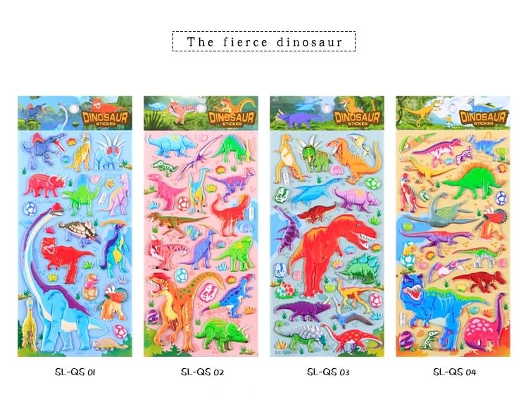 Image of 3D Dinosaur Puffy Stickers Set for Kids - Colorful Dino Stickers for Scrapbooking, School Projects, Activity Books, DIY Crafts & Learning Fun