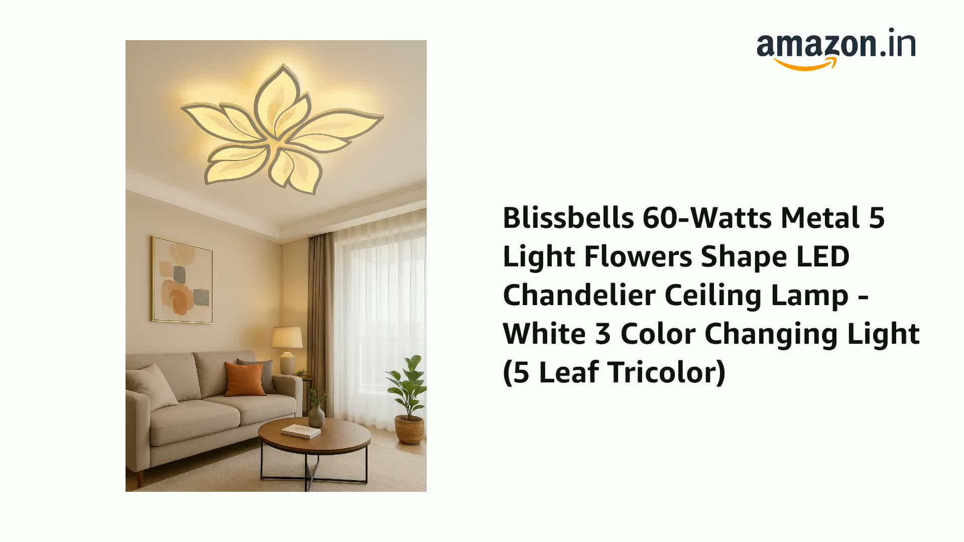Buy blissbells 60-Watts Metal 5 Light Flowers Shape LED Chandelier