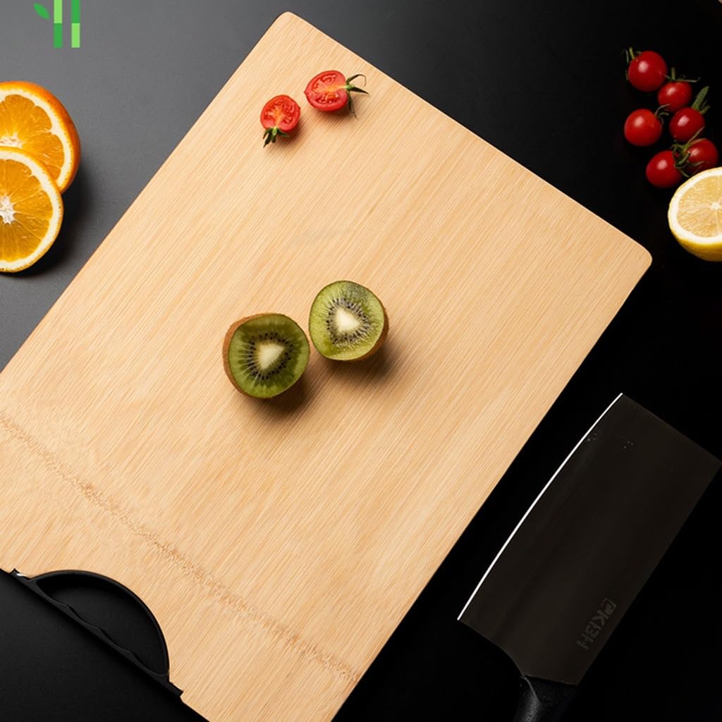 tabla de cortar, Tabla de cortar bambú grande con mango, tabla madera doble cara for cocina, duradera(50x35x1.8cm)