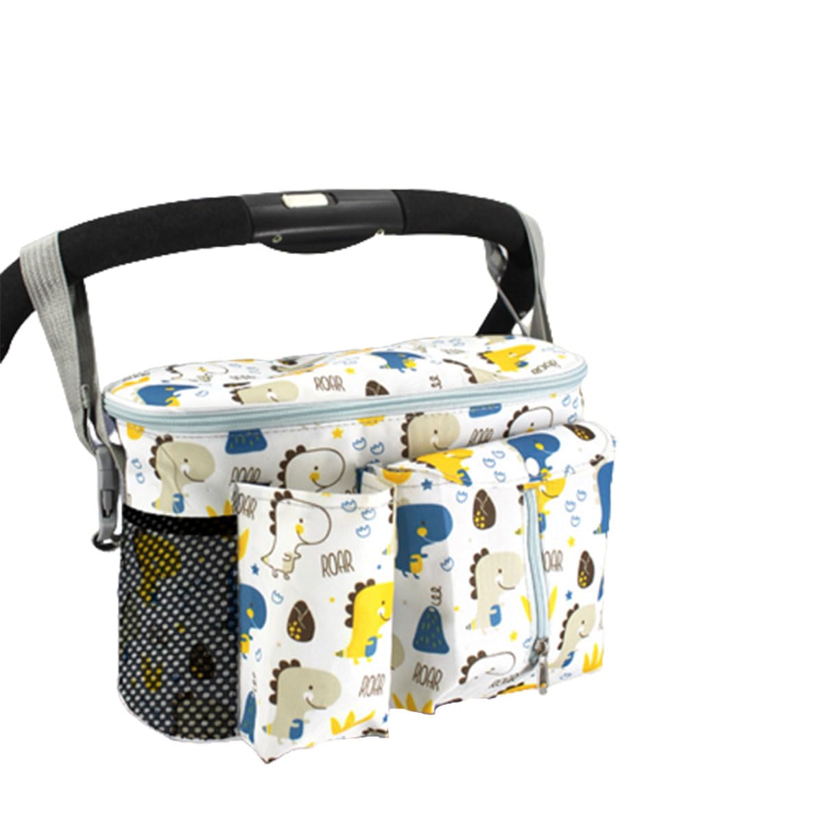 Universal Bolso Carro Bebe, Bolsa Organizadora para Cochecito de Gran Capacidad, Bolsa para Cochecito con Bolsillo de Malla, para Biberones, Pañales, Toallitas, Teléfono Móvil (Blanco)