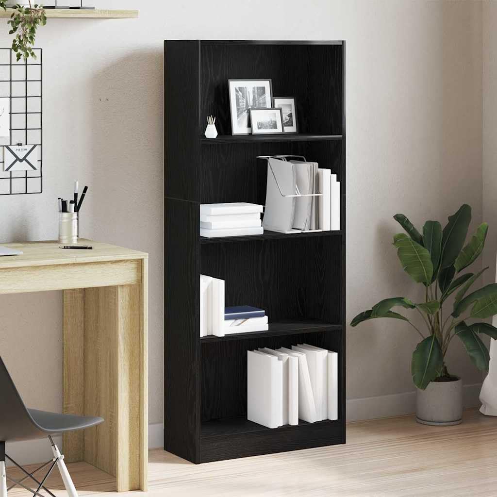 Bücherregal Schwarz Eichen-Optik aus Holzwerkstoff 60 x 24 x 143 cm mit Brettern für Wohnzimmer, freistehend, langlebig, praktisches Regal für Bücher und Deko, perfekt für Office oder Wand