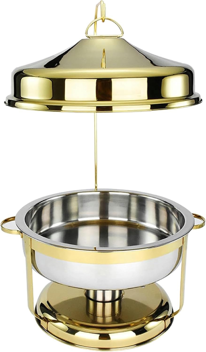 9L Stainless Steel Baking pan Buffet Set, Silver Round Catering Insulation Set with Food Tray and Water Dish, heightened and Thickened lid with Stand, for Kitchen Banquet,Gray