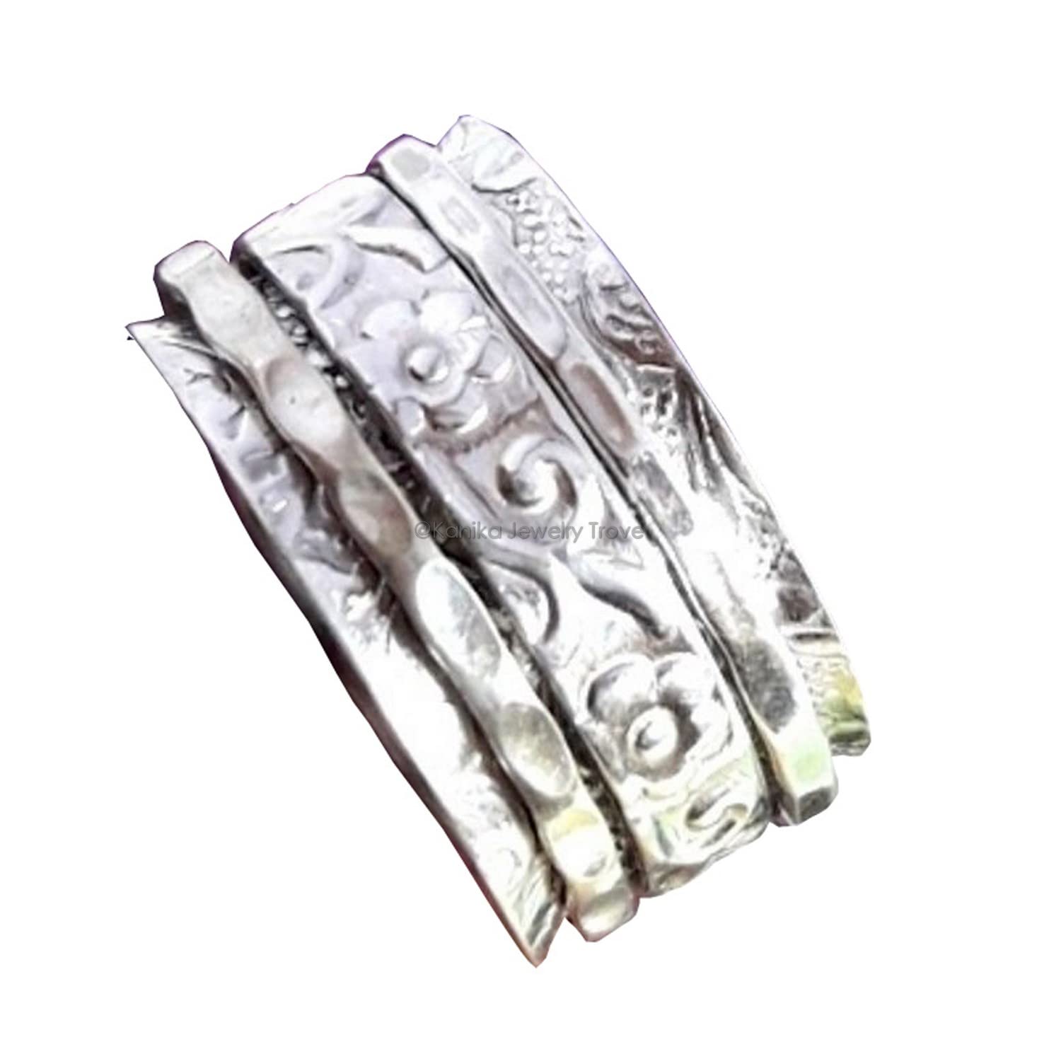 Fancy Textur Spinner Ring Spinner Band Ringe, Angst Ring für Meditaion, Geschenkring zum Muttertag, 925 Sterling Silber Band, Messing und Kupfer Spinner Ring für Frauen, (Größe 7)