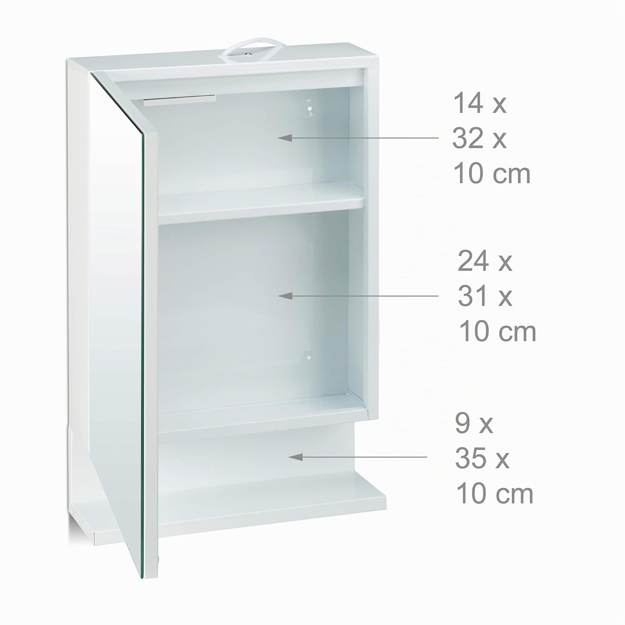 Relaxdays Armario para baño con Espejo, Una Puerta, con Enchufe, Mueble para Pared, Blanco, 55 x 35 x 12 cm