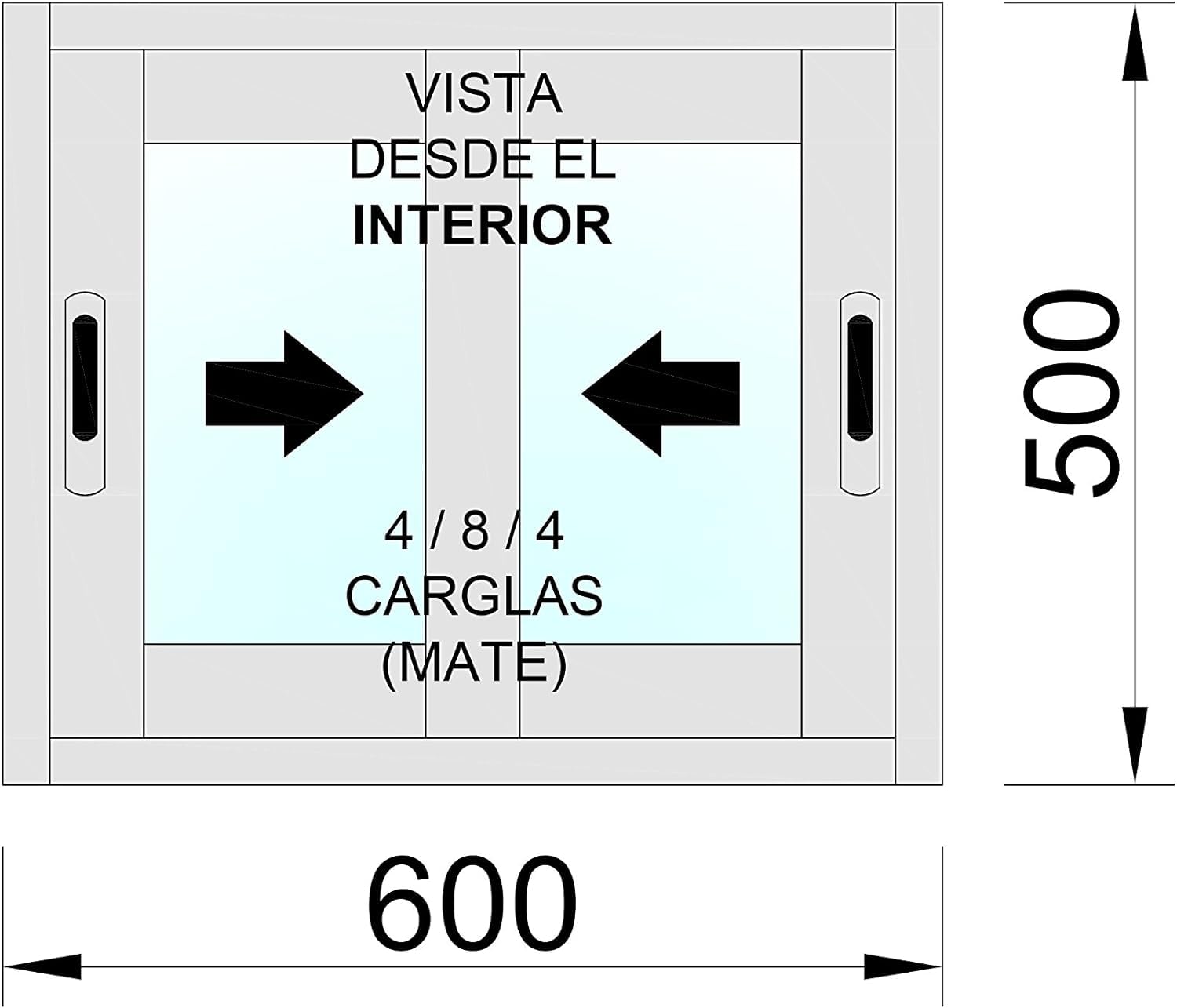 Ventanastock ALB0017L Ventana Aluminio 600x500 Corredera 2 hojas. con cristal carglass (Climalit Mate)