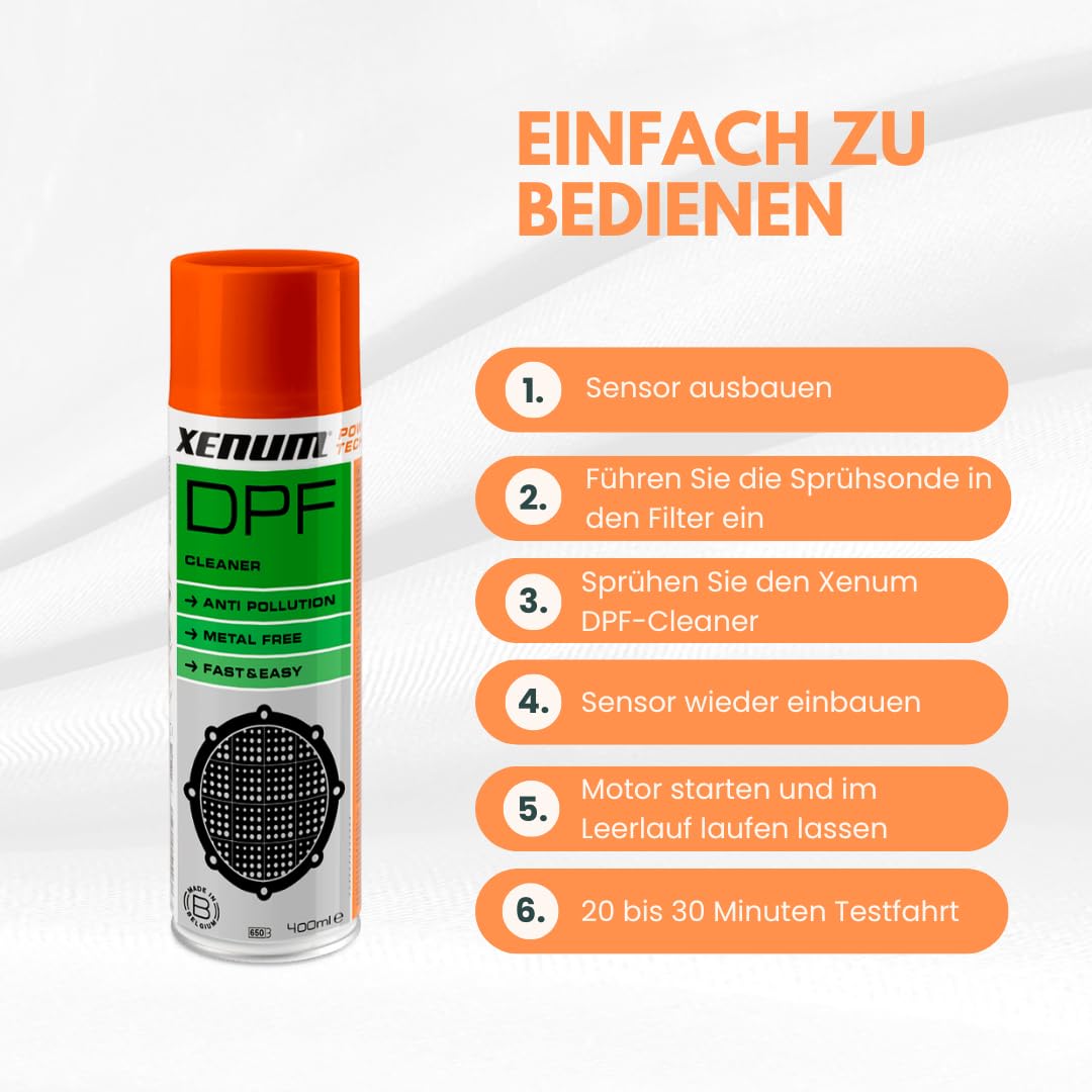 Xenum DPF Cleaner 400ml – Effektive Reinigung des Dieselpartikelfilters (DPF) ohne Ausbau + Nitrilhandschuhe und Sprühsonde – Verlängert die Lebensdauer und verhindert Leistungsverlust