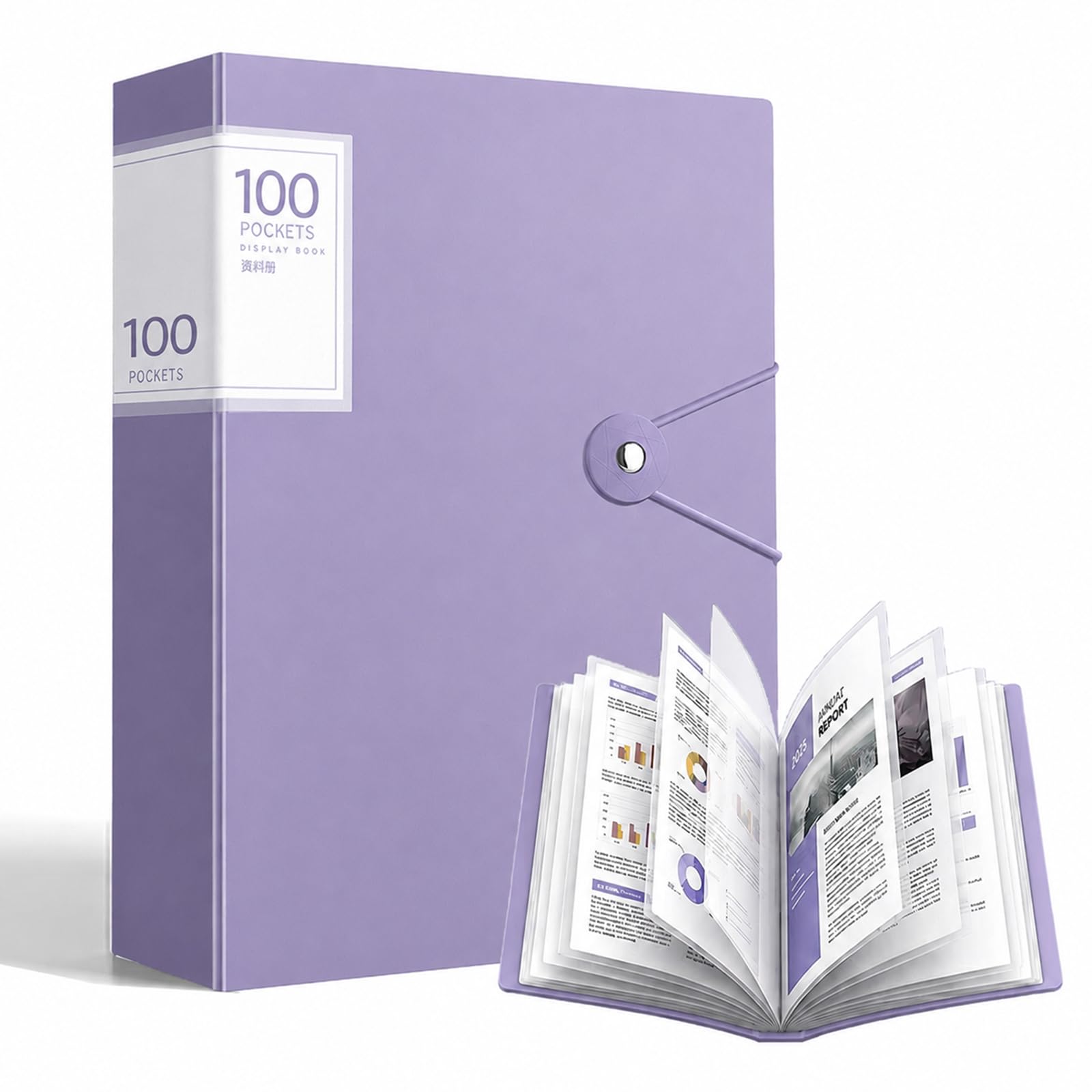 ULVBABI A4 Display Book, 100 Pockets with Anti-Glare Sleeves ๏ผPurple๏ผ