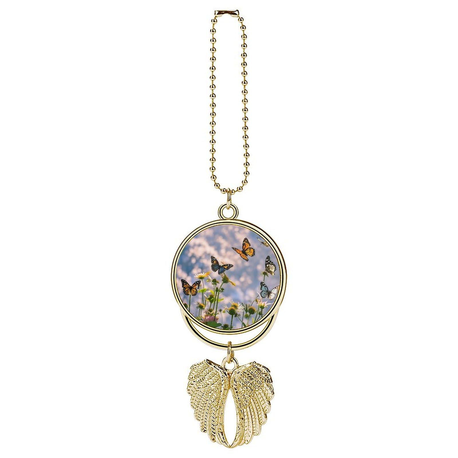 Flying Butterflies Car Pendant Car Rearview Mirror Pendant Custom Photo Car Hanging Ornament Car Rear View Mirror Hanging Accessories Angel Wing Car Charm Gift for Men Women