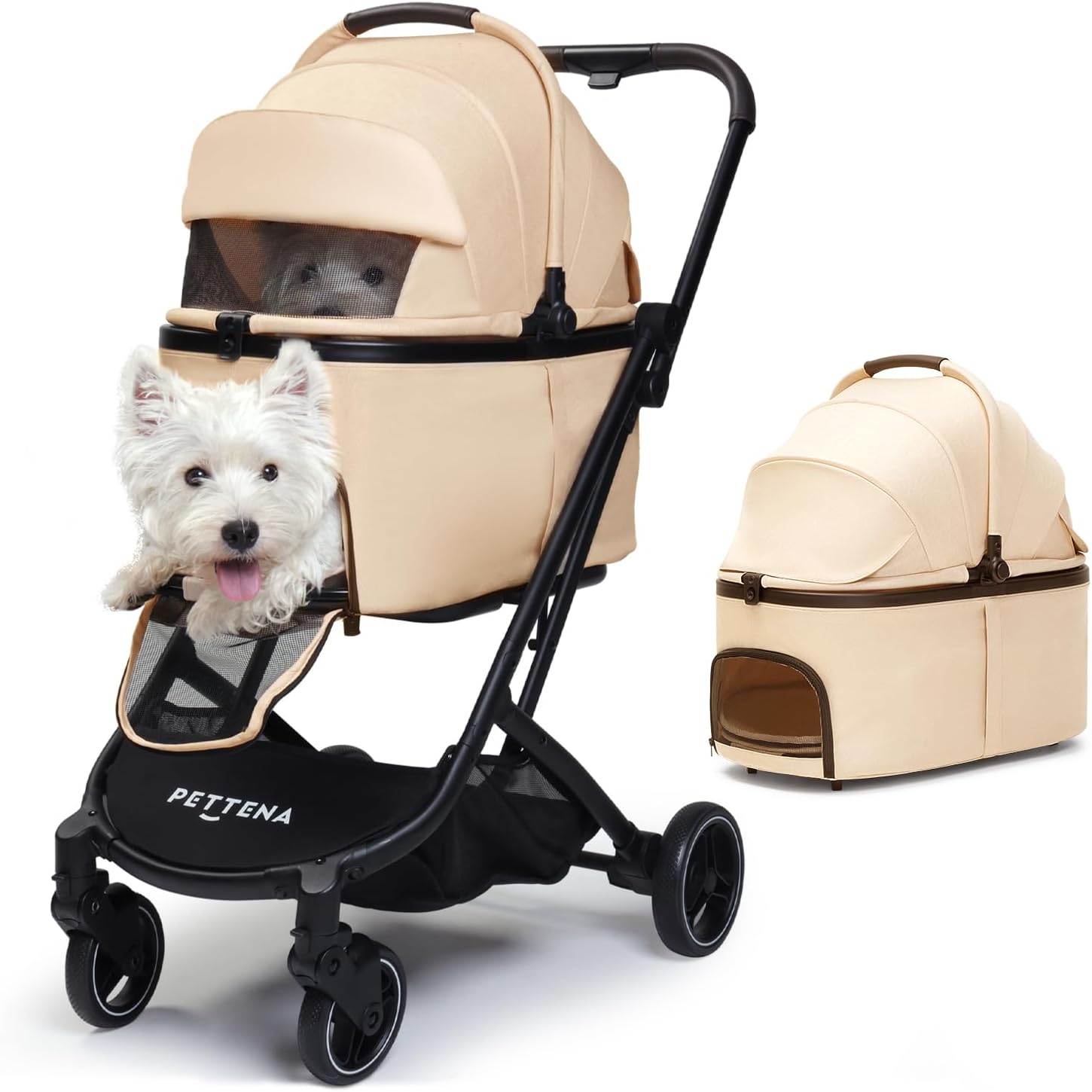 【最新の1秒コット付折り畳み】PETTENA 分離型 ペットカート 小型犬 犬カート 耐荷重25kg 「X-FOLD」技術 キャリー