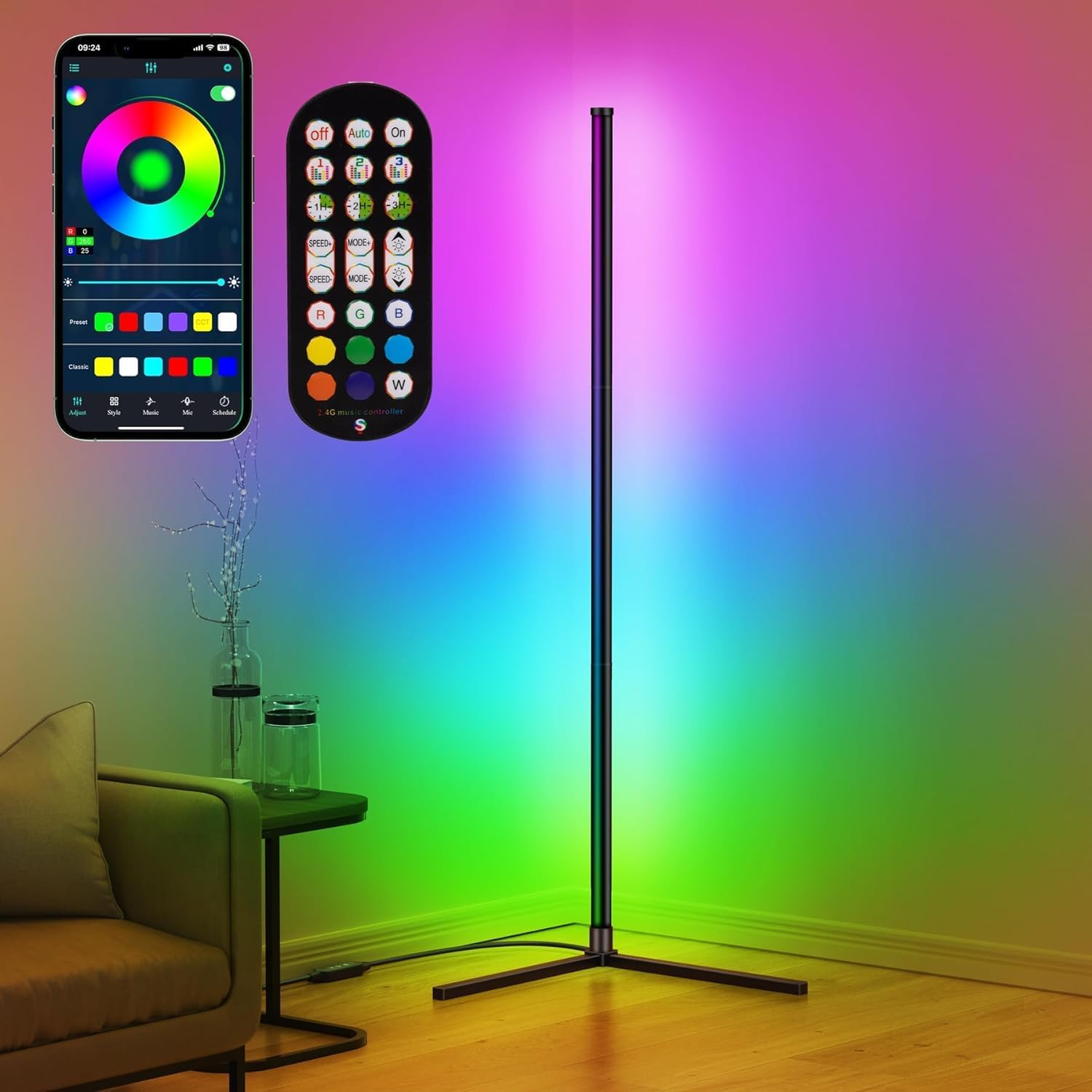 riyo Led Floor Lamp, RGB Corner Floor Lamp with APP and Remote Control ...