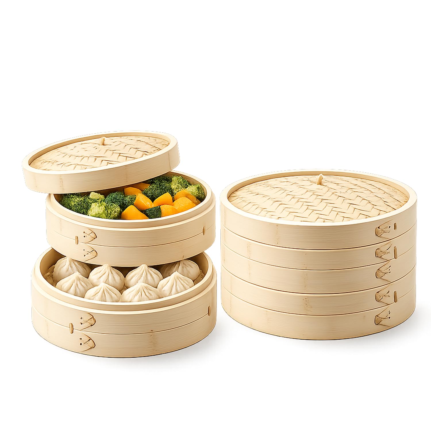 JapanBargain 2-Pack Bamboo Steamer