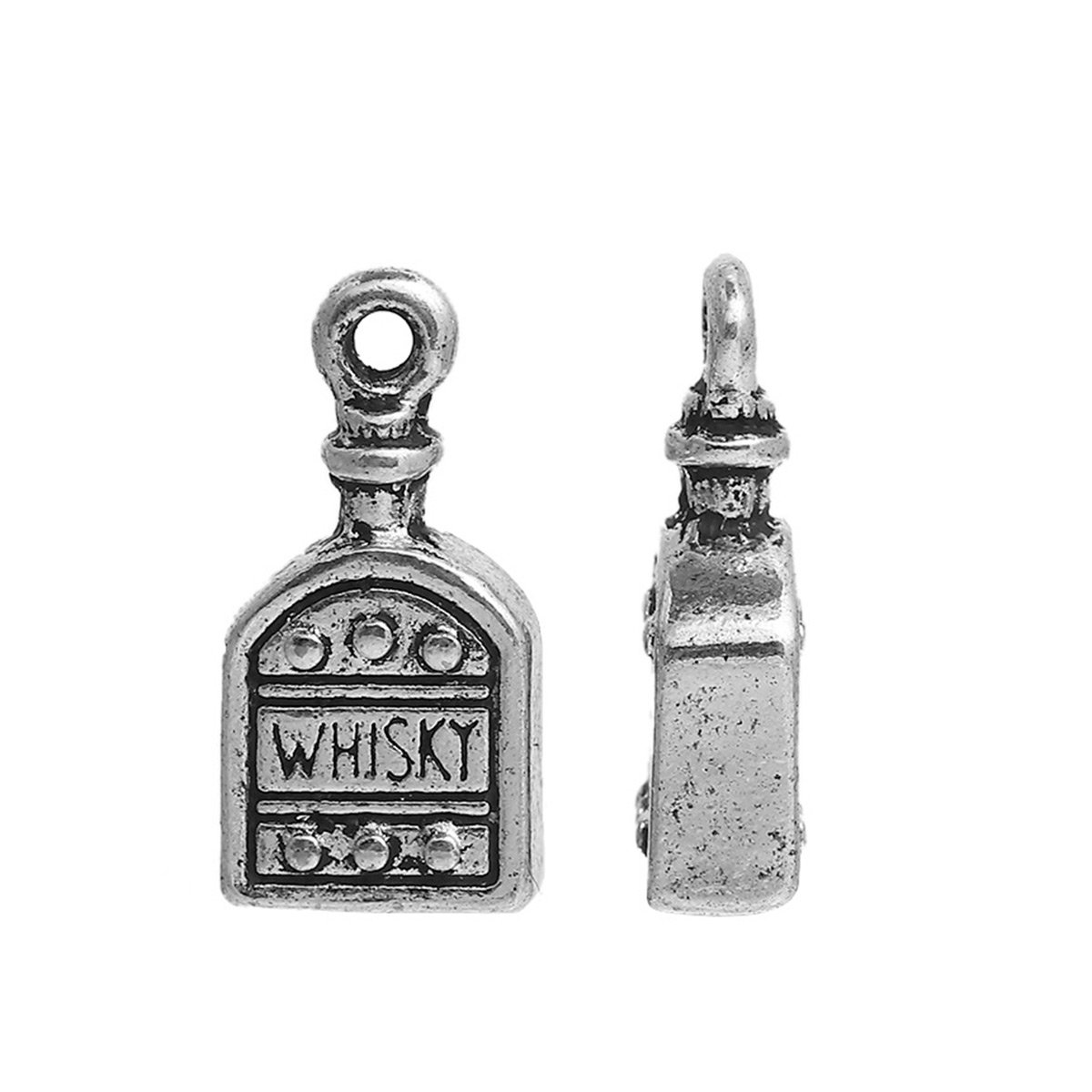 PEPPERLONELY 10pc Antiqued Silver Alloy 3D Bottle Message Whisky Charms Pendants 18x9mm (6/8" x3/8")