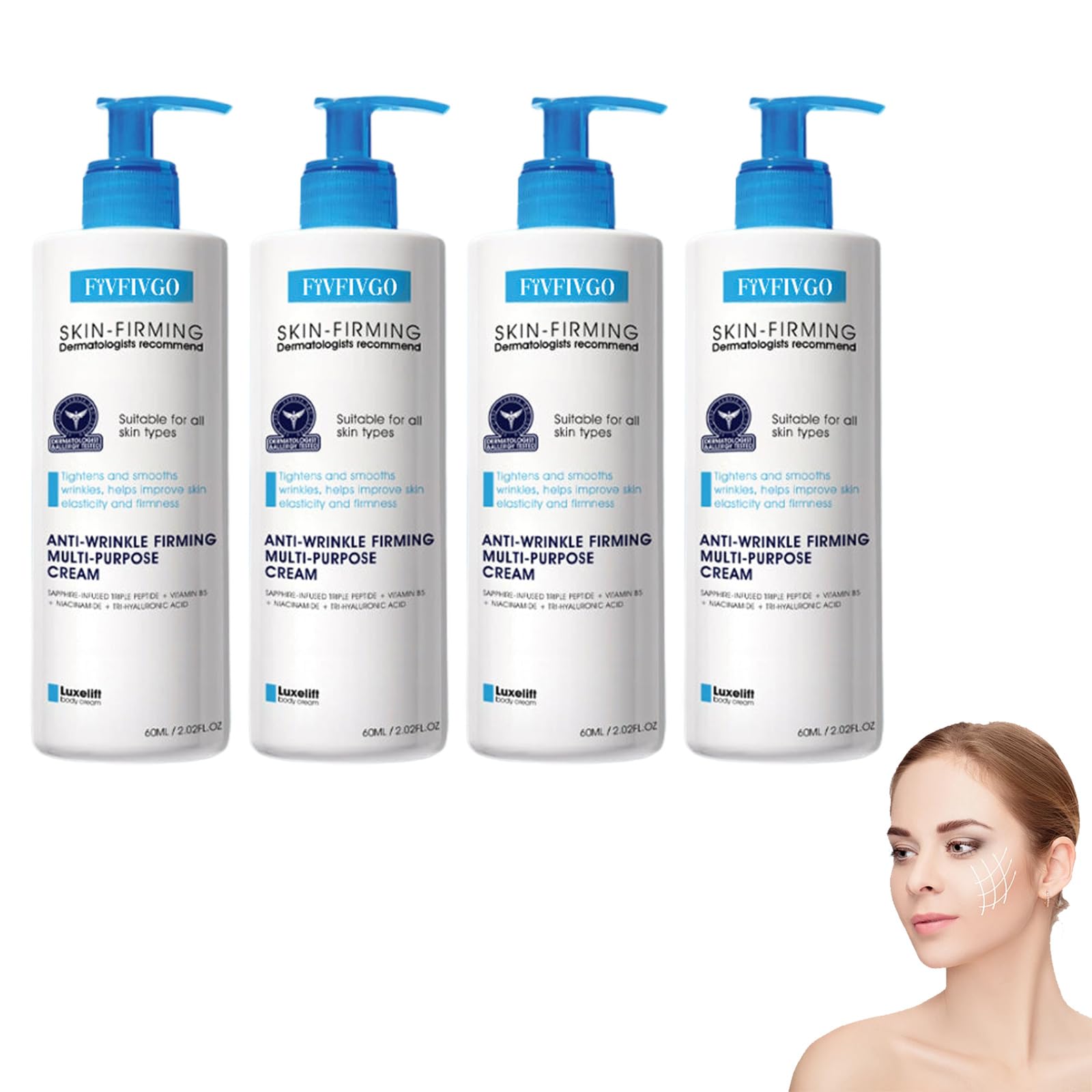 Fivfivgo Ultra Firming & Revitalizing Cream，Advanced New Fivfivgo Skin Firming Cream, Body Lotion Moisturizer, Face Lotion & Body Cream-Renew Skin Firmness for All Skin Types (4Bottles, 60ml)