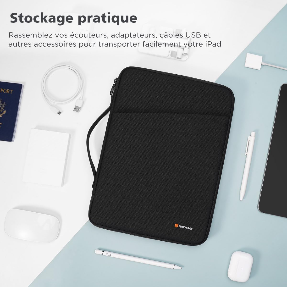 NIDOO 10-11 Pouces Tablette Pochette Housse de Protection Étui Sacoche Manche Sac de Transport pour 10,9" 10,2" iPad 10 9/11" iPad Pro M2 M1/10,9" iPad Air M1/Surface Go 3/Tab M10 Plus Gen 3/MatePad