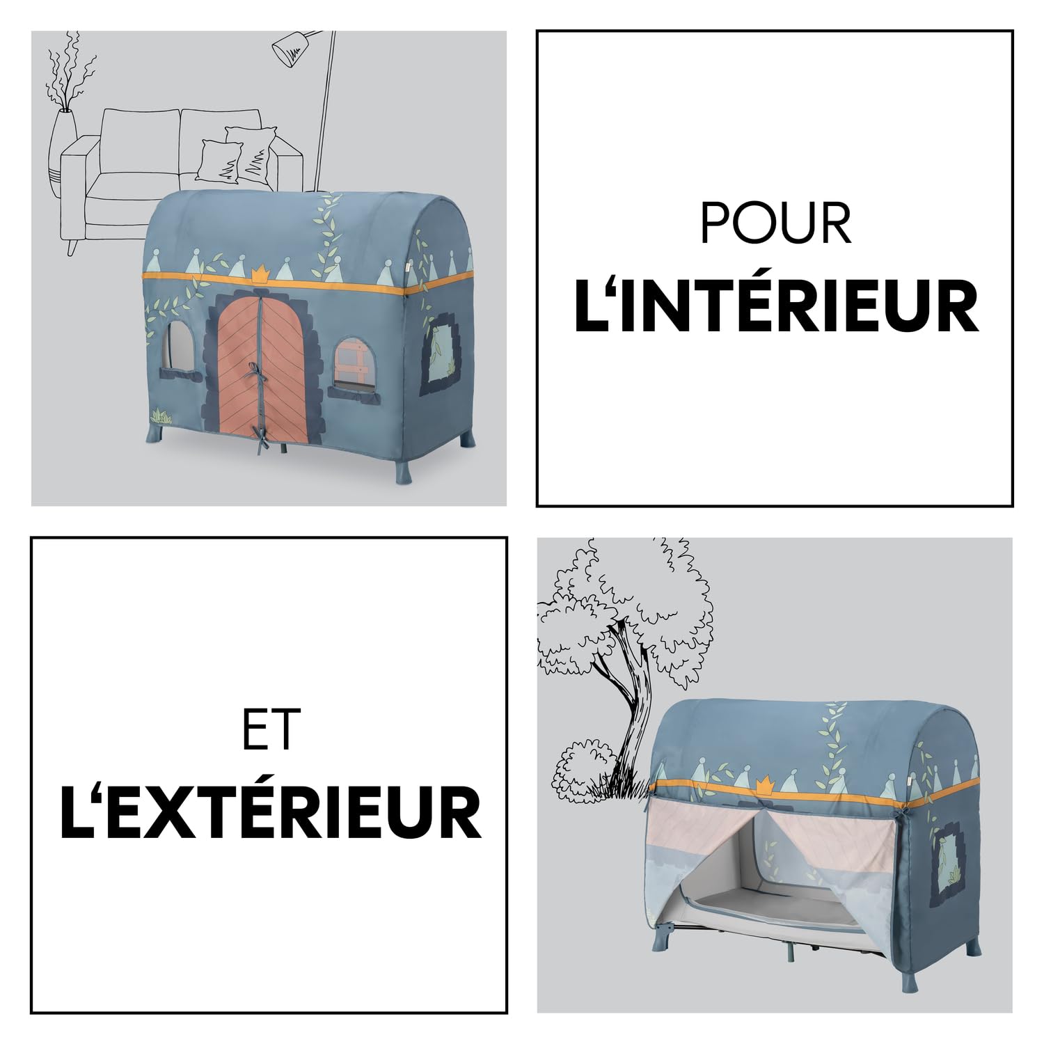 Hauck Tente pour Lit Parapluie, Ciel de Lit Cabane Enfant Intérieur et Extérieur, Compatible Lits de Voyage Hauck avec Largeur Couchage 60 cm, Château