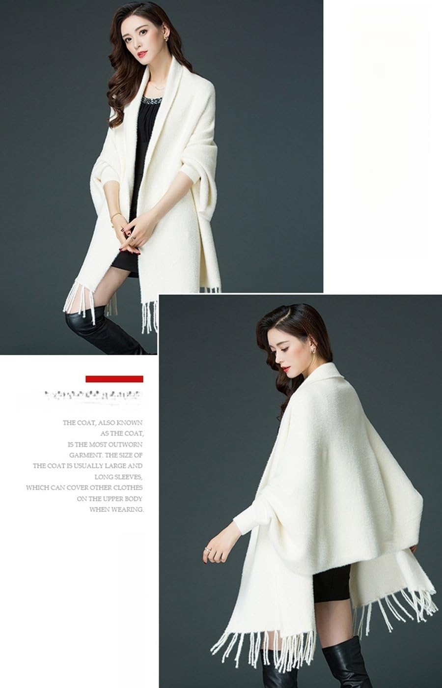 Mantella da Donna, Scialle, Maglione Lungo Lavorato A Maglia, in Pile di Visone Sintetico Bianco, Aperto sul Davanti, Cardigan, Poncho, Caldo Invernale, Grande Sciarpa, Coperta, Mantello, E
