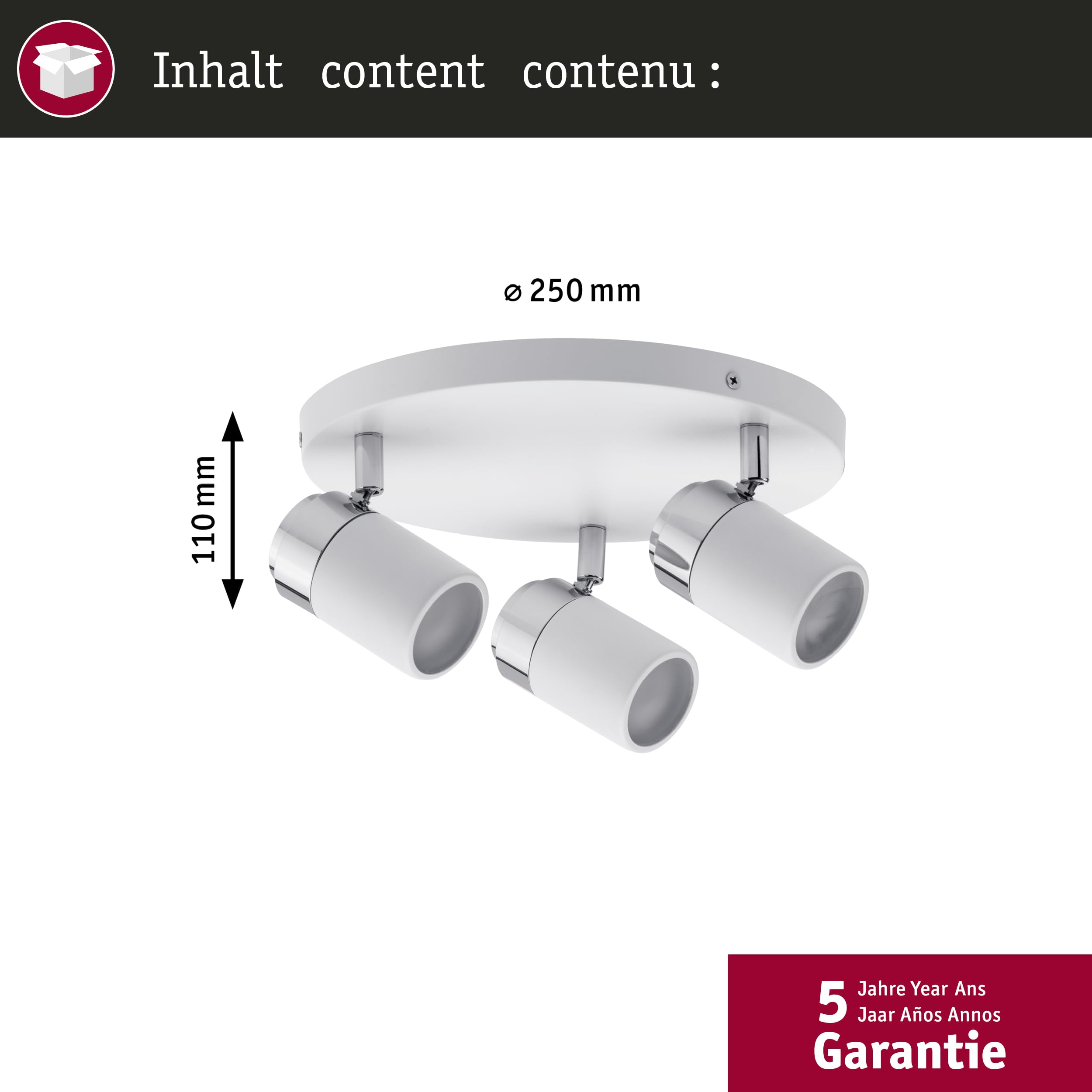 Paulmann 66712 Spotlight Zyli IP44 Rondell GU10 230V Metall Deckenleuchte