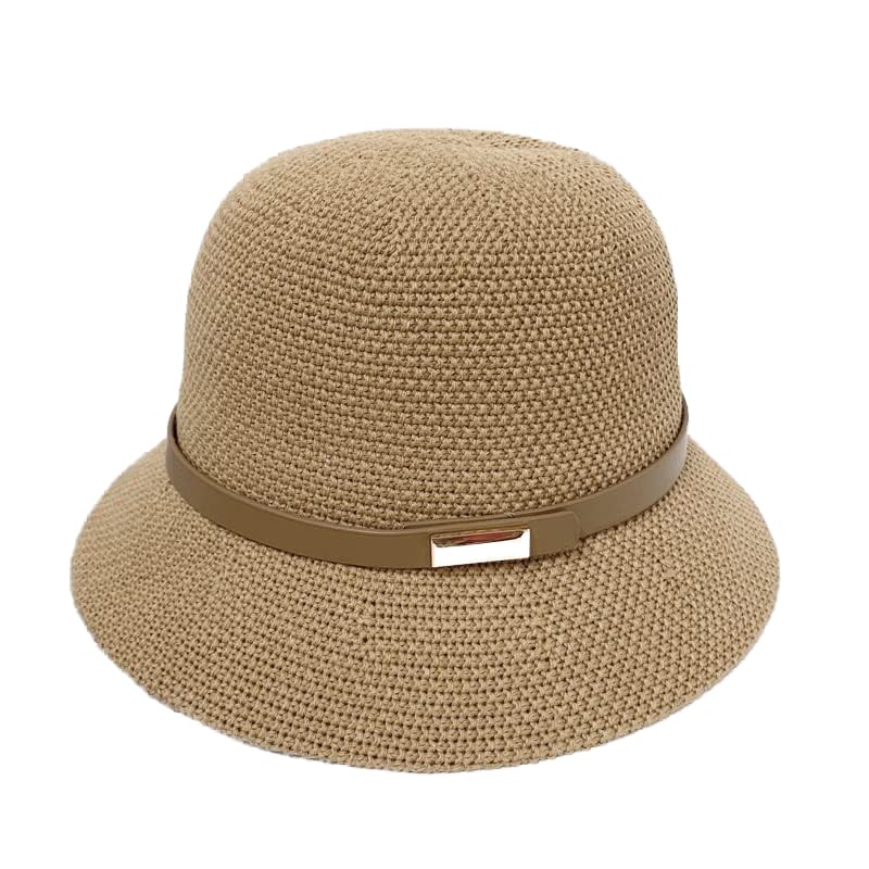 Cappello da Donna in Cotone e Lino, Estivo, da Spiaggia, in Paglia, Pieghevole, con Cinturino, per Le Vacanze (Taglia Unica B)