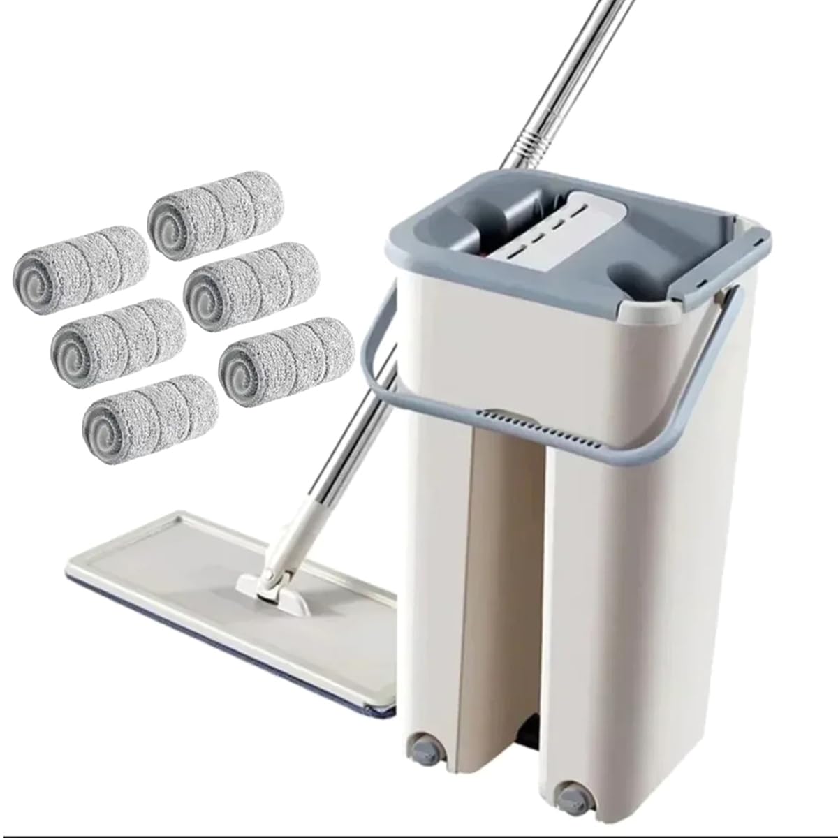 CTRLZS Flat Mop Bucket Squeeze Floor Cleaner with Microfiber Pads Hands Free Wringing for Wet Dry Hardwood Laminate