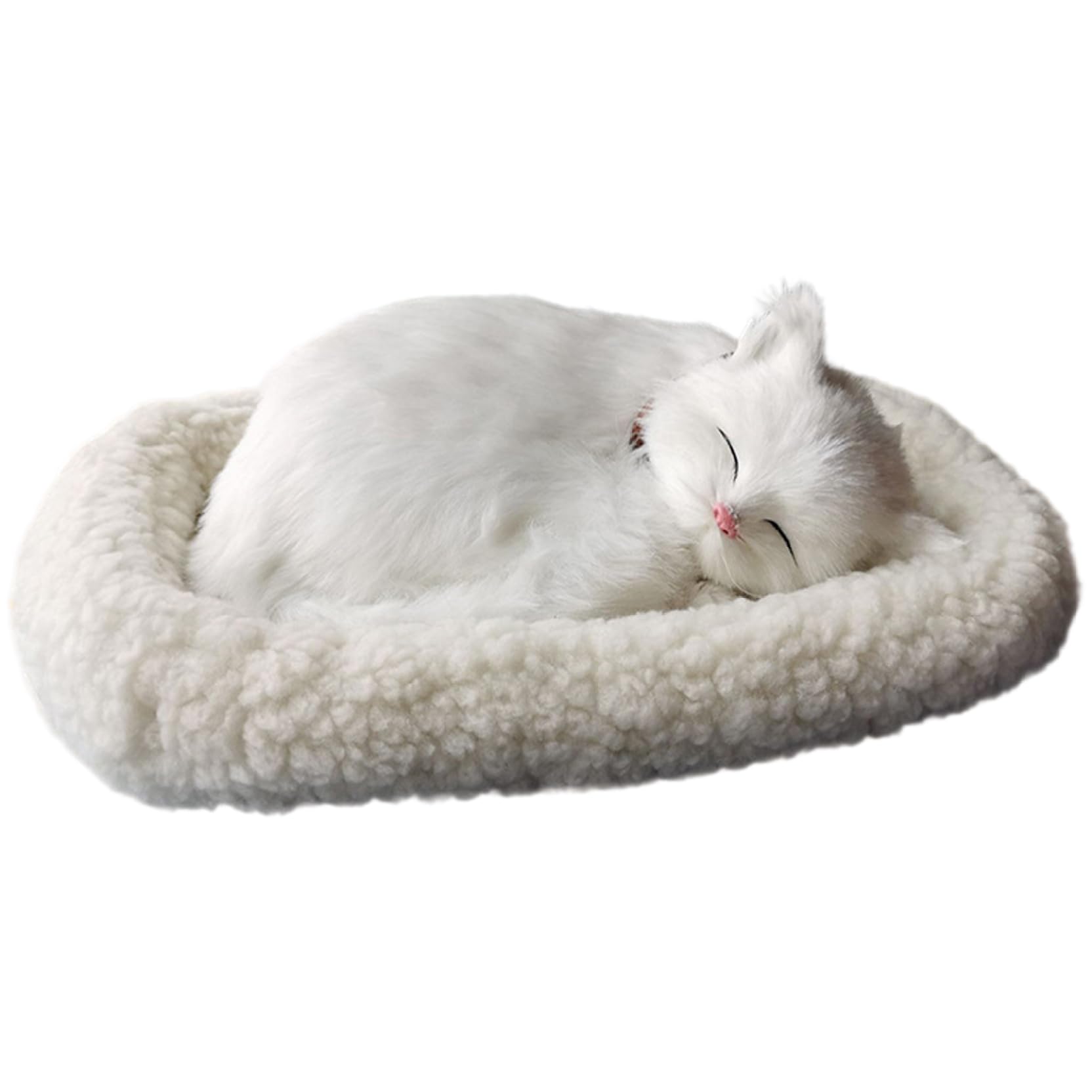 Chat réaliste interactif blanc en peluche qui respire sur son tapis pour enfants et adultes