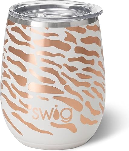 Swig Life Vaso de vino sin tallo de 14 onzas, vaso de vino aislado con tapa, vaso de viaje de acero inoxidable (Glamazon Rose) Caliente,Confetti,En