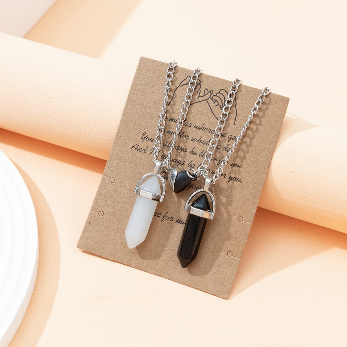 Fuqimanman2020 2 Pcs Crystal Split Heart Matching Pendant Necklace Best Friend Friendship Necklace Magnetic Love Heart Natural Stone Chakra Necklace for Teen Boys Girls, Stone, No Gemstone 1