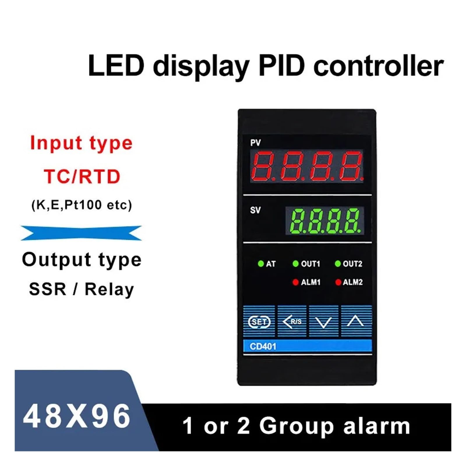 temperaturregler PID-Temperaturregler SSR-Relaisausgang RKC Industrieller intelligenter Regler TC/RTD-Eingang 48 x 96 mm CD401(SSR Relay Opt 1ALM)
