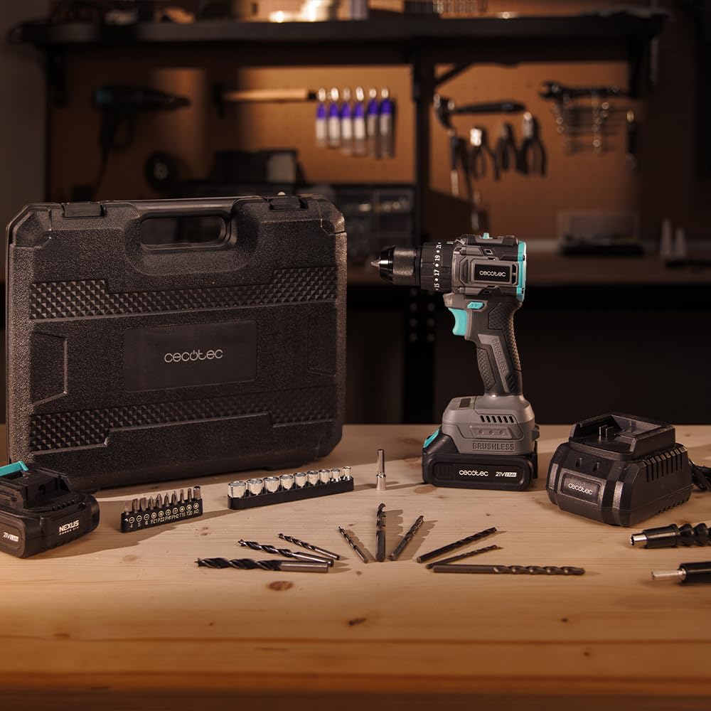 Cecotec Trapano a Percussione - Trapano Portatile PowerForce 3000 Impact Brushless. Motore Brushless, 32000IPM, 2 Batterie 21V-2000mAh, 1500rpm, Coppia 45Nm Regolabile 25+1 livelli, Luce Accessori