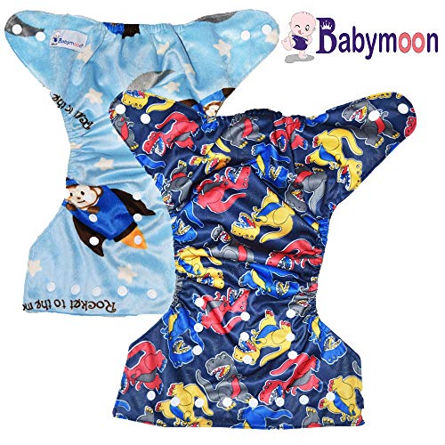 Image of Babymoon (Set of 2) Reusable Cloth Diaper, Premium Adjustable Size Waterproof Washable Pocket Cloth Diaper Nappie