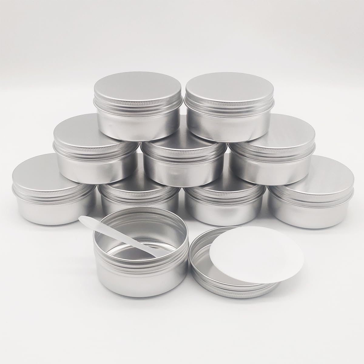 Okrągłe puszki na balsam do ust, 80 ml, 80 gramów, aluminiowy pojemnik na próbki kosmetyczne z zakręcaną pokrywką, 80 g, srebrne, metalowe, puste słoiki do przechowywania, na maści, balsamy
