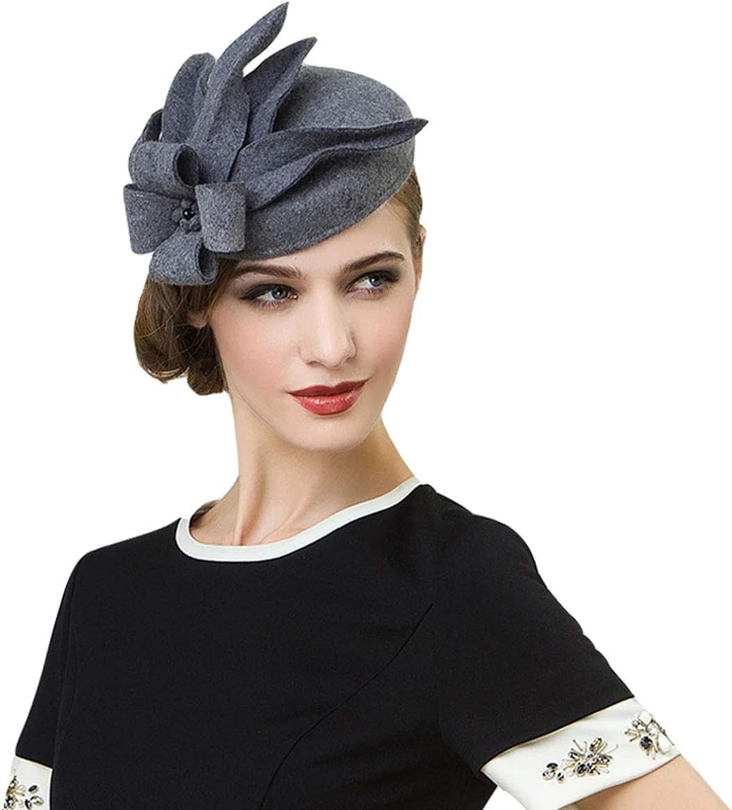 F FADVESWomen's Tea Party Fascinators for Women Wool Felt 1940s Pillbox Hats Derby Hat Hair Fascinators